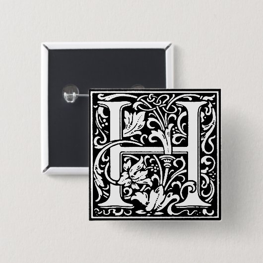 Renaissance Style Alphabet Letter H - Button (Vorne & Hinten)