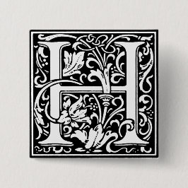 Renaissance Style Alphabet Letter H - Button