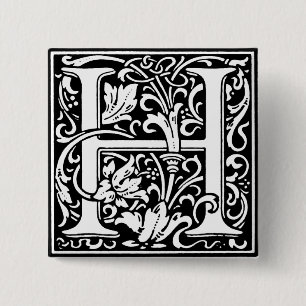 Renaissance Style Alphabet Letter H - Button