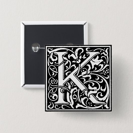 Renaissance Style Alphabet Letter K - Button (Vorne & Hinten)