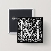 Renaissance Style Alphabet Letter M - Button (Vorne & Hinten)