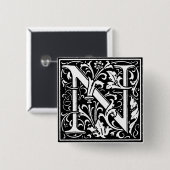 Renaissance Style Alphabet Letter N - Button (Vorne & Hinten)