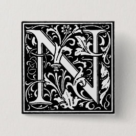 Renaissance Style Alphabet Letter N - Button