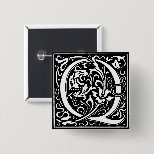 Renaissance Style Alphabet Letter Q - Button (Vorne & Hinten)