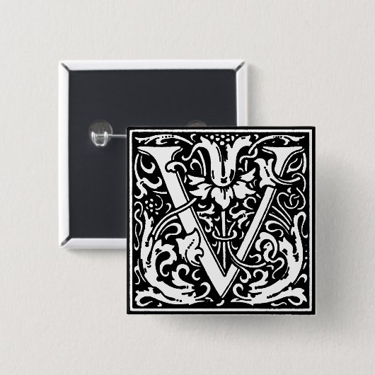 Renaissance Style Alphabet Letter V - Button (Vorne & Hinten)