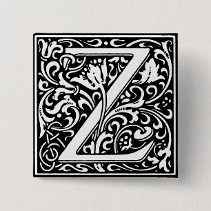 Renaissance Style Alphabet Letter Z - Button