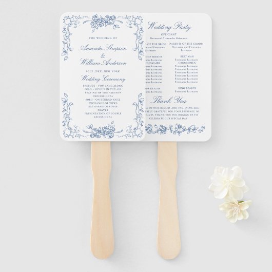 Renaissance Verziert Blue Wedding Programm Fächer (Vorne und Hinten)
