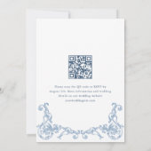 Renaissance Verziert Dust Blue Wedding QR Code Einladung (Rückseite)