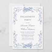 Renaissance Verziert Dusty Blue ENGAGEMENT PARTEI Einladung (Vorderseite)