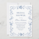 Renaissance Verziert Dusty Blue Floral Brautparty Einladung (Vorderseite)