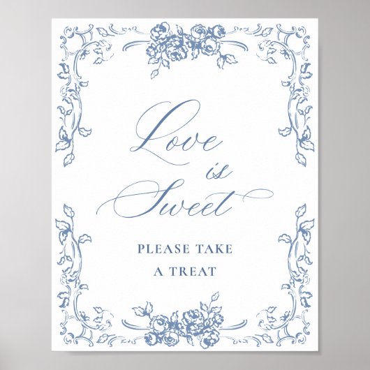 Renaissance Verziert Dusty Blue Floral Liebe ist s Poster (Vorne)
