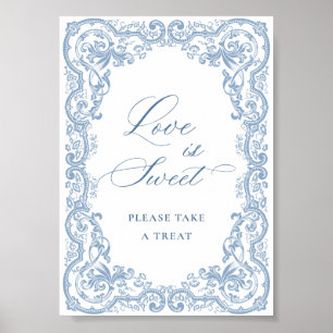 Renaissance Verziert Dusty Blue Floral Liebe ist s Poster