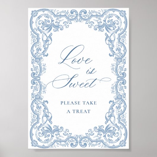 Renaissance Verziert Dusty Blue Floral Liebe ist s Poster (Vorne)