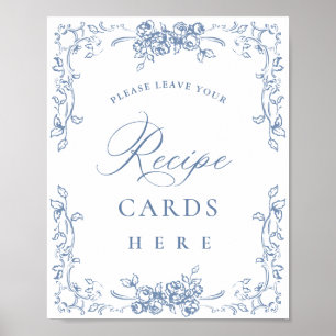 Renaissance Verziert Dusty Blue Floral Rezept Card Poster
