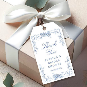 Renaissance Verziert Dusty Blue Floral Wedding Geschenkanhänger