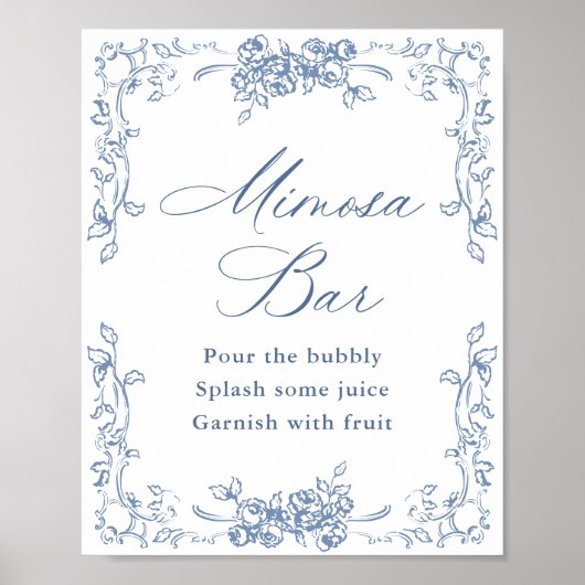 Renaissance Verziert Dusty Blue Mimosa Bar Sign Poster (Vorne)