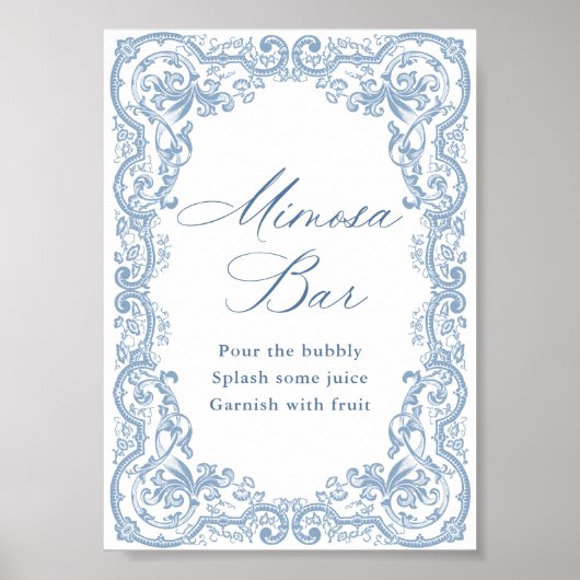 Renaissance Verziert Dusty Blue Mimosa Bar Sign Poster (Vorne)