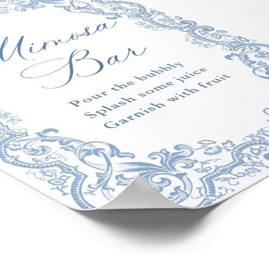 Renaissance Verziert Dusty Blue Mimosa Bar Sign Poster (Ecke)