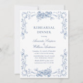 Renaissance Verziert Dusty Blue Probe Dinner Einladung (Vorderseite)