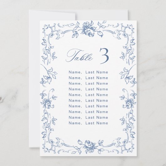 Renaissance Verziert Dusty Blue Seating Chart Card Einladung (Rückseite)