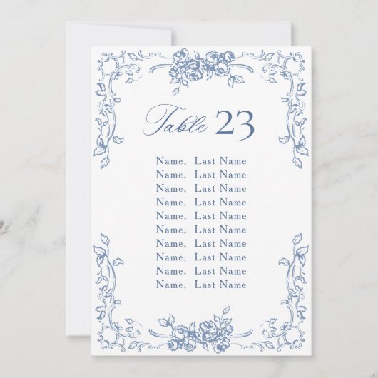 Renaissance Verziert Dusty Blue Seating Chart Card Einladung (Vorderseite)