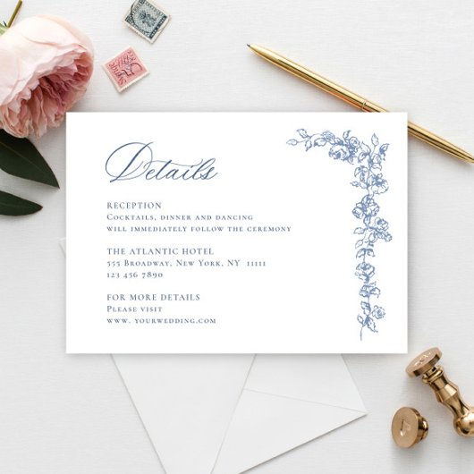 Renaissance Verziert Dusty Blue Wedding Details Begleitkarte