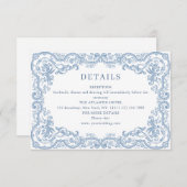 Renaissance Verziert Dusty Blue Wedding Details Begleitkarte (Vorne/Hinten)