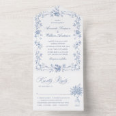 Renaissance Verziert Floral Dusty Blue Wedding All In One Einladung (Innen Boden)