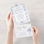 Renaissance Verziert Floral Dusty Blue Wedding All In One Einladung (Abreißen)
