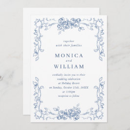 Renaissance Verziert Floral Dusty Blue Wedding Einladung