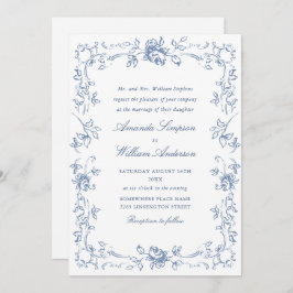 Renaissance Verziert Floral Dusty Blue Wedding Einladung