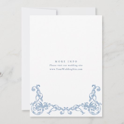 Renaissance Verziert Floral Dusty Blue Wedding Einladung (Rückseite)