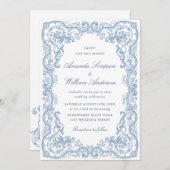 Renaissance Verziert Floral Dusty Blue Wedding Einladung (Vorne/Hinten)