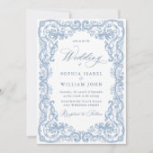 Renaissance Verziert Floral Dusty Blue Wedding Einladung (Vorderseite)