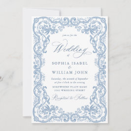 Renaissance Verziert Floral Dusty Blue Wedding Einladung