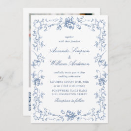 Renaissance Verziert Floral Dusty Blue Wedding Einladung