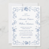 Renaissance Verziert Floral Dusty Blue Wedding Einladung (Vorderseite)