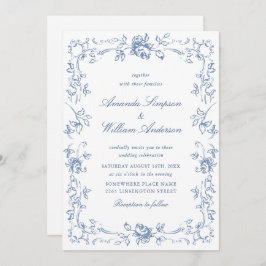 Renaissance Verziert Floral Dusty Blue Wedding Einladung