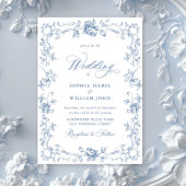 Renaissance Verziert Floral Dusty Blue Wedding Einladung