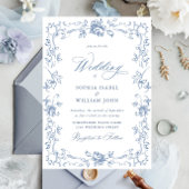 Renaissance Verziert Floral Dusty Blue Wedding Einladung