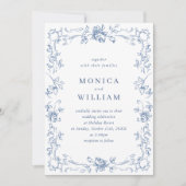 Renaissance Verziert Floral Dusty Blue Wedding Einladung (Vorderseite)