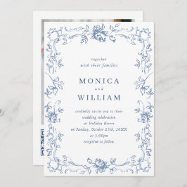 Renaissance Verziert Floral Dusty Blue Wedding Einladung