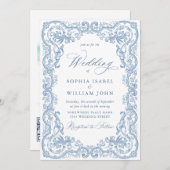 Renaissance Verziert Floral Dusty Blue Wedding Einladung (Vorne/Hinten)