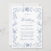 Renaissance Verziert Floral Dusty Blue Wedding Einladung (Vorderseite)