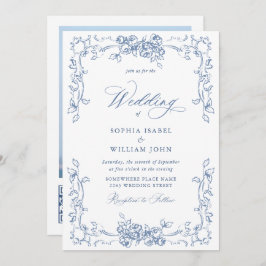 Renaissance Verziert Floral Dusty Blue Wedding Einladung