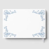 Renaissance Verziert Floral Dusty Blue Wedding Gästebuch (Rückseite)