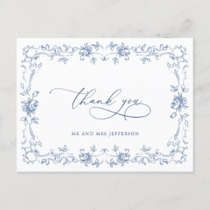 Renaissance Verziert Floral Dusty Blue Wedding Postkarte