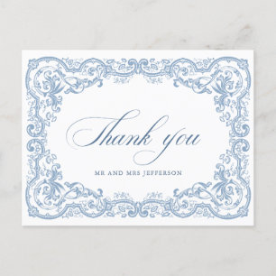Renaissance Verziert Floral Dusty Blue Wedding Postkarte