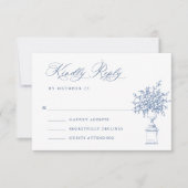 Renaissance Verziert Floral Dusty Blue Wedding RSVP Karte (Vorderseite)
