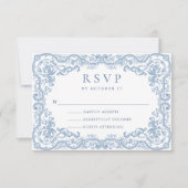 Renaissance Verziert Floral Dusty Blue Wedding RSVP Karte (Vorderseite)